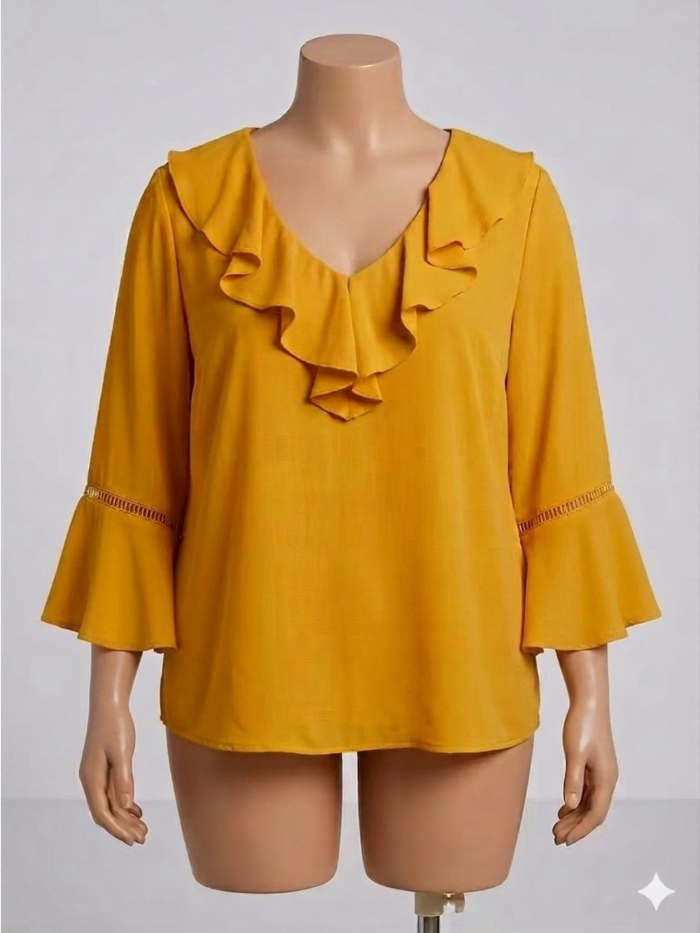 Unique Spectrum Mustard Ruffle V-Neck Blouse